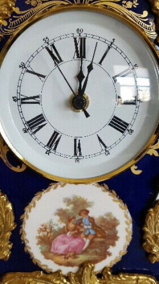 Italian Mantle Clock,  Cobalt Porcelain and Bronze 2
