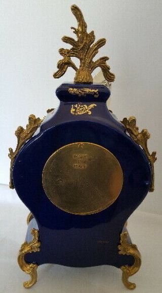Italian Mantle Clock,  Cobalt Porcelain and Bronze 3