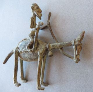 Vintage,  Burkina Faso,  Dogon,  Cast Bronze Warrior Riding Horse/5 1/2”h X 5 1/2”w
