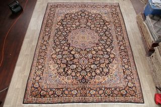 Traditional Floral Area Rug Hand - Knotted Oriental Wool Carpet 10 x 13 Blue Rugs 2