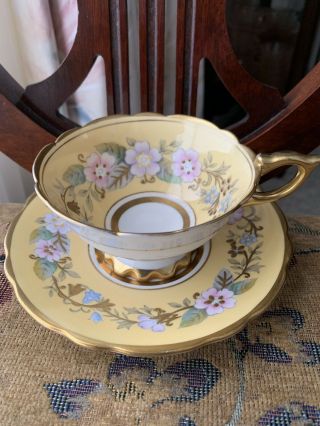 Vintage Royal Stafford,  ”garland”teacup/saucer,  Bone China,  England.  Yellow & Gilt