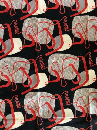 Vintage 50s Abstract Shapes Barkcloth Material Mid Century Modern Textile Atomic