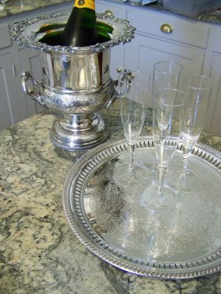 Sheffield English Silver On Copper Bar Champagne Wine Bucket Handled Urn Form