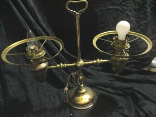 ATQ Huge J E Caldwell Brass Double Arm Student Lamp w/Green & Gold Tam O Shades 3