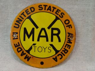 Marx Toys Antique Toy Advertising 3 " Porcelain Sign Door Push