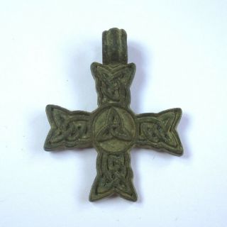 Celtic Scandinavian Ancient Artifact Bronze Cross With Celtic Knot