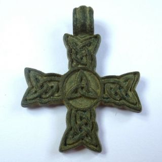 CELTIC SCANDINAVIAN ANCIENT ARTIFACT BRONZE CROSS WITH CELTIC KNOT 2