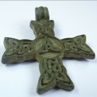 CELTIC SCANDINAVIAN ANCIENT ARTIFACT BRONZE CROSS WITH CELTIC KNOT 3