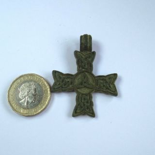 CELTIC SCANDINAVIAN ANCIENT ARTIFACT BRONZE CROSS WITH CELTIC KNOT 9