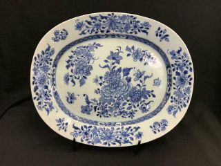 Chinese Blue And White Large Porcelain Tray Qianlong Period 1736 - 1795