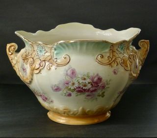 Large Grimwade 15 1/2 " Staffordshire Two Handles Jardiniere Roses Antique A,