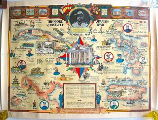 Rare Pictorial Map 1935 Theodore Roosevelt Spanish War Memorial Map Buffalo Ny