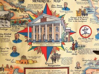 RARE Pictorial Map 1935 Theodore Roosevelt Spanish War Memorial Map Buffalo NY 3