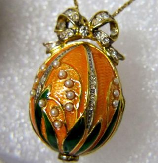 Igor Carl Faberge Franklin Sterling 14k Imperial Faberge Egg Pendant Watch