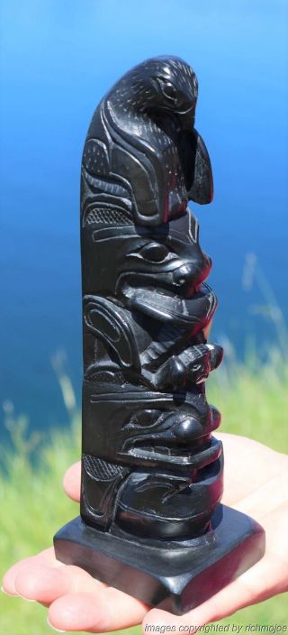 Fine Authentic Old Northwest Coast Haida Argillite Totem Louis Collinson C1920
