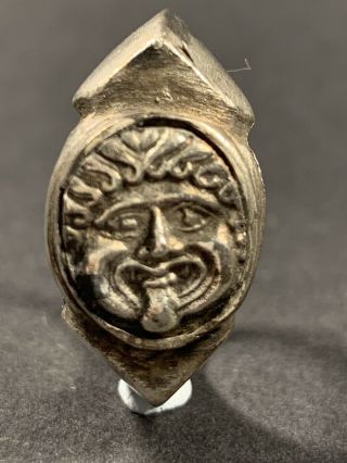 Ancient Roman Silver Legionary Ring With Leading Slave Mask Insert C.  100 - 200bc