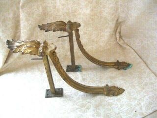 Antique French Brass Curtain Pole Holder Brackets Ormolu Rococo Gilt Old 1800 