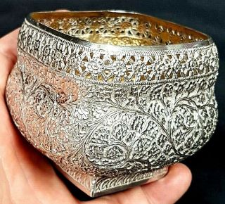 Antique Indian Colonial Raj Kashmir Islamic Solid Silver Bowl c1880 3