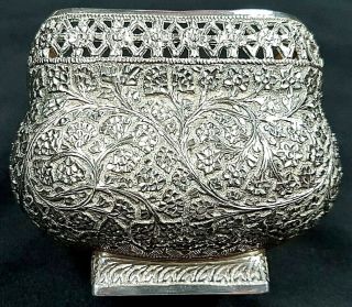 Antique Indian Colonial Raj Kashmir Islamic Solid Silver Bowl c1880 4