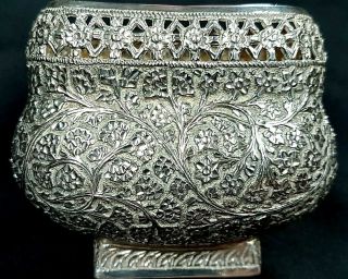 Antique Indian Colonial Raj Kashmir Islamic Solid Silver Bowl c1880 5