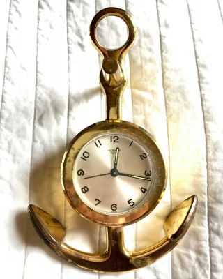 Vintage Hermes Brass Anchor Desk Alarm Clock 60s