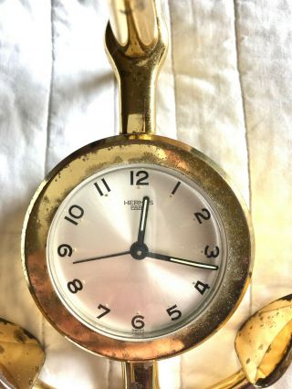 Vintage Hermes Brass Anchor Desk Alarm Clock 60s 2