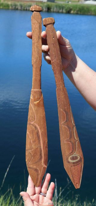 Rare Pair Old Northwest Coast Haida Tlingit Ceremonial Dance Paddles Circa 1900