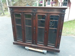 Antique Victorian Large 4 Door Bookcase