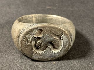 Scarce Ancient Roman Legionary Military Solid Silver Seal Ring Circa 100 - 200ad
