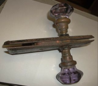 Vintage Amethyst Octagon - 8 Point Violet Purple Glass Door Knob Skeleton Lock Set