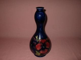Vintage Moorcroft Pottery England Cobalt Blue Pansy Double Gourd Vase 12 "
