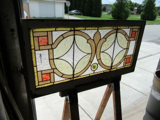 ANTIQUE AMERICAN STAINED GLASS WINDOW 48 X 24 ARCHITECTURAL SALVAGE 2