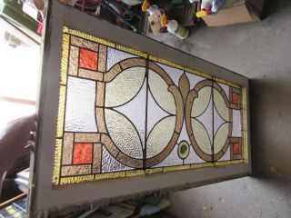 ANTIQUE AMERICAN STAINED GLASS WINDOW 48 X 24 ARCHITECTURAL SALVAGE 9