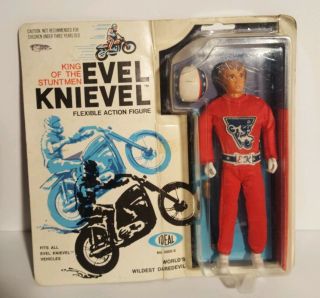 Vintage Ideal Evel Knievel 1972 Red Suit Figure On Card Daredevil