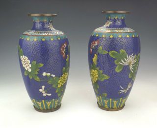 Antique Chinese Cloisonne - Oriental Flower Decorated Vases
