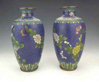 Antique Chinese Cloisonne - Oriental Flower Decorated Vases 2