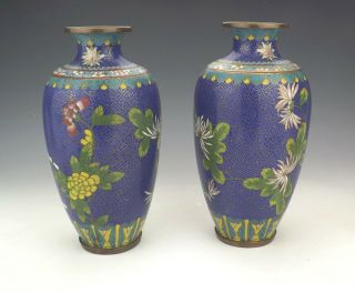 Antique Chinese Cloisonne - Oriental Flower Decorated Vases 3