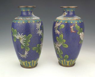 Antique Chinese Cloisonne - Oriental Flower Decorated Vases 4