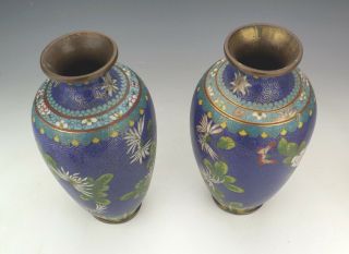 Antique Chinese Cloisonne - Oriental Flower Decorated Vases 5