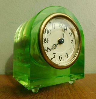 Uranium Depression Glass Art Deco Dome Cased Mantle Clock 1930s