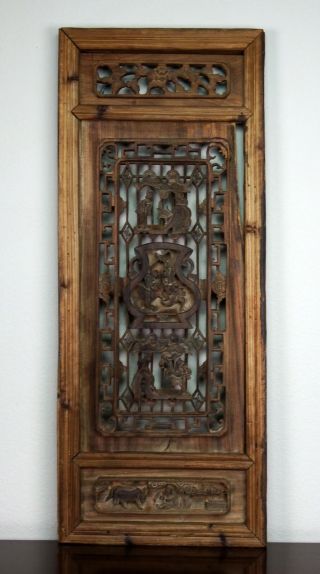 ​chinese Hand Carved Wooden Cabinet Or Door Panels Mounted For Wall Display