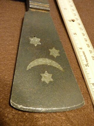 Old 1840 Cree Indian pipe tomahawk forged head moon & 3 stars inlaid in head 2