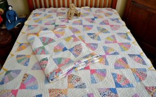 Matching Antique Hand Stitched Calico Fan Quilts