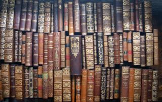 84 Antique Decorative Leather Books - Gilded Leather Spines -