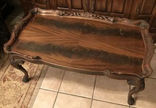 Antique French Carved Small Coffee Table Serving Tray Old Wood Furniture Art 1 6