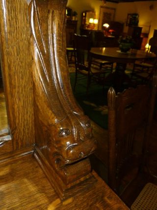 Antique oak buffet sideboard Ornate carvings tiger quarter sawn griffins beveled 10