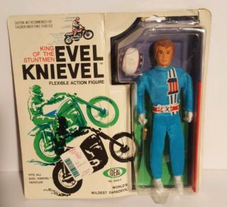 Vintage Ideal Evel Knievel 1972 Blue Suit Figure On Card Daredevil