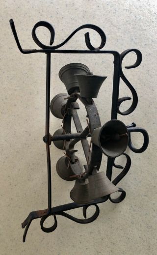 Antique Brass Rotating Door Bell Hand Crank 8 Bells Door Chime Wall Mount 3