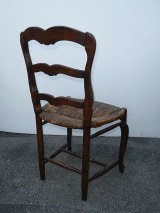 Set Eight Vintage French Country Rustic Oak Ladderback Rush Seat Dining Chairs 6