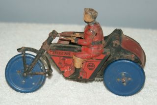 Tin Litho Marx Wind Up Indian Motorcycle And Side Car,  Very Old 1920 